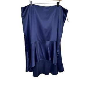 David's Bridal Navy Blue Satin High Low Ruffle Skirt Size 22 NWT Brand New